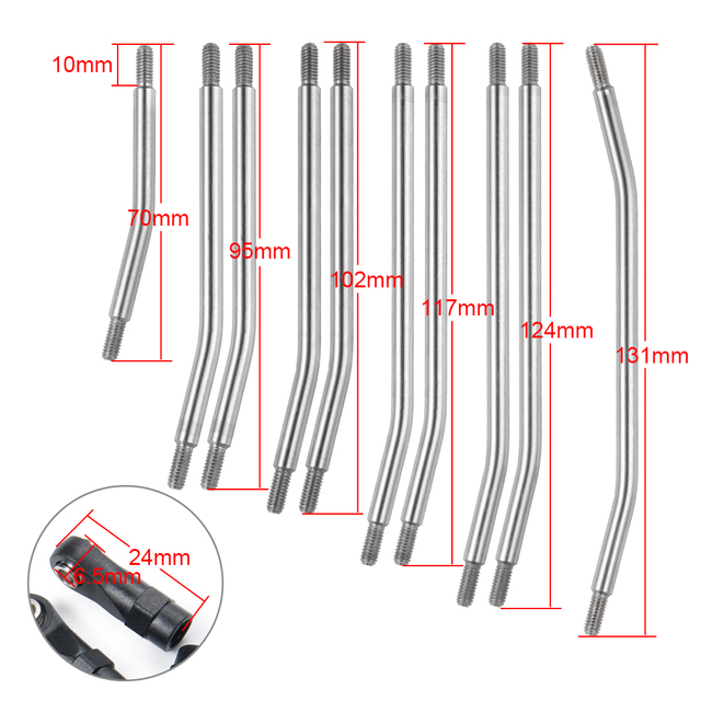 1Set Metal Upper & Lower Linkage Set with Plastic Link Rod End for Axial SCX10 II 90046 1/10 RC Crawler Car Upgrade Part