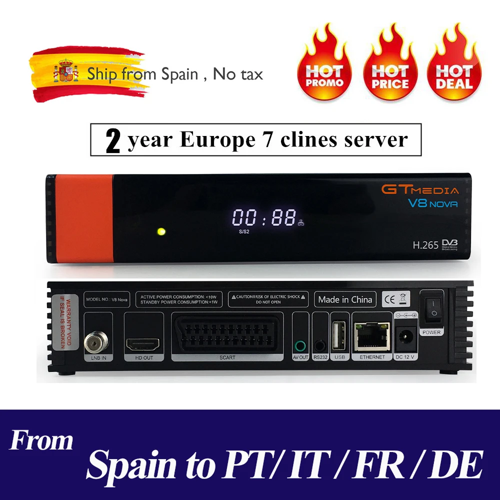 GTmedia V8 NOVA такой же как Freesat V8 V9 супер DVB S2 спутниковый ТВ приемник декодер рецептор+ 1 год 7 линий Европейский Clines