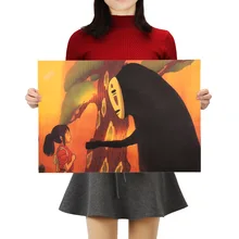 Плоский стикер на стену знаменитый Хаяо Миядзаки мультфильм аниме фильм Унесенные спирали плакат на крафт-бумаге декоративная живопись для комнаты наклейки на стену