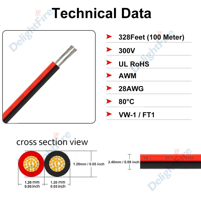 UL2468 2 Pin Electric Cable 26/24/22/20/18AWG Tinned Copper Wire Electrical Wire For Speaker Fan Led Strip Light Solar Panel