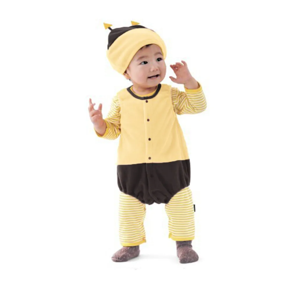 Baby clothes Overalls for Newborn winter jumpsuit комбинезон детский Cartoon Romper Striped Jumpsuit Outfits Costume Hat#4
