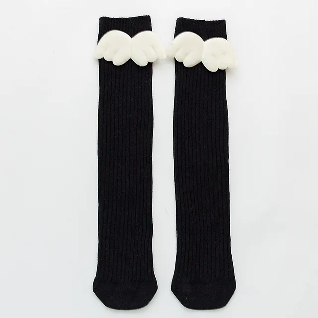 New Baby Girls Socks Angel Wing Toddlers Girl Long Soft Cotton Children Sock Solid Kids 0-8 Years Knee High Socks Black