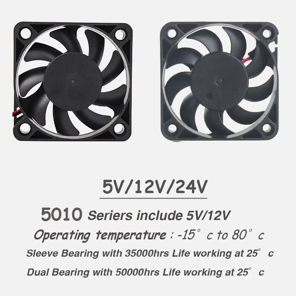 5V 12V 24V 5010 50mm Fan Ball Bearing 50x50x10mm Fan 5010 Cooling 5cm PC Laptop Computer Cooler Heatsink Fans 2 Pieces cooling fan