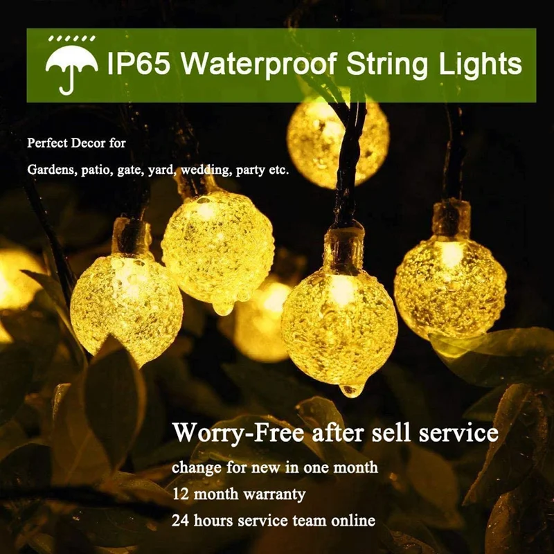 Solar String Lights Outdoor 60 Led Crystal Globe Lights with 8 Modes Waterproof Solar Powered Patio Light for Garden Party Decor 2