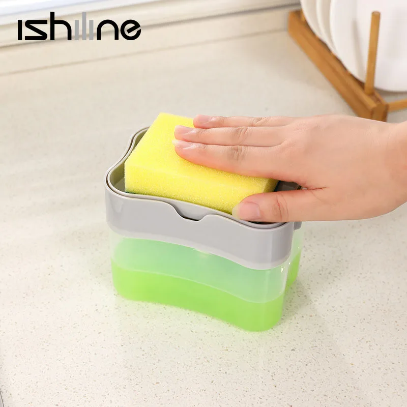 Details about   Manual Press Soap Dispenser With Sponge Box Double Layer  2 in 1 Scrubber Holder 