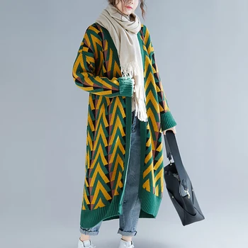 

2019 New Design Women Autumn Sweater Knitted High Quality Female Cardigan Striped Ladies Cardigans