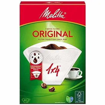 

Genuine Original Melitta 1 x 4 Coffee Machine Paper Filters (White, 1, 2, 3 or 4 Packs of 80)