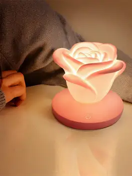 

LED Night Light USB Rechargeable Rose Shape Brightness Settings Romantic Table Lamp Silicone Light Valentine's Day Gift