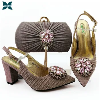 

Latest Winter Italian design Shoes with Matching Bags Set Decorated with Women Shoes mid Heel African Shoes and Bag Matching