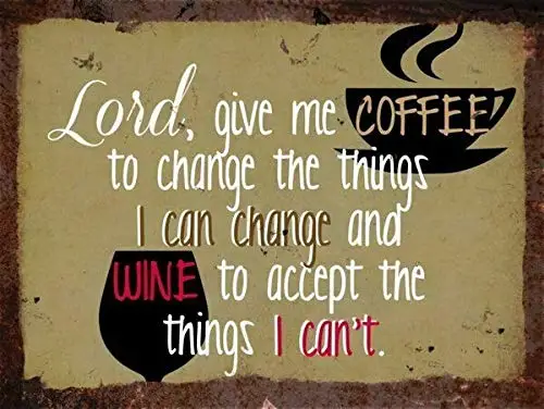

Coffee and Wine - Vintage Metal Wall Sign Retro Wall Home Bar Pub Vintage Cafe Decor, 8x12 Inch