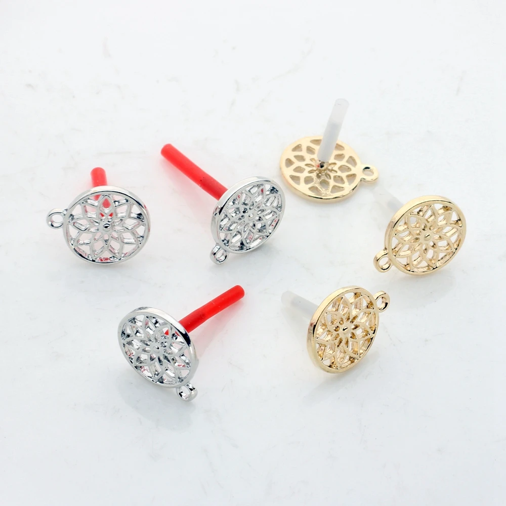 Zink-legierung Mode Runde Blumen Basis Ohrringe Stecker Charms 6 teile/los DIY Ohrringe Schmuck Machen Zubehör – Detail 4