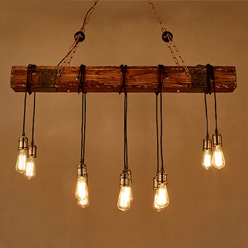 10 Lights American Loft Pendant Lights E27 LED Wooden Vintage Hanglamp Fixtures For Living Room Decoration Luminaire Suspension (3)