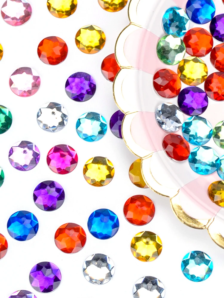 10 12 14 16 20mm Colorful Round Stones Flatback Acrylic Rhinestone Trim Scrapbook DIY Wedding Dress Accessories Costume Button
