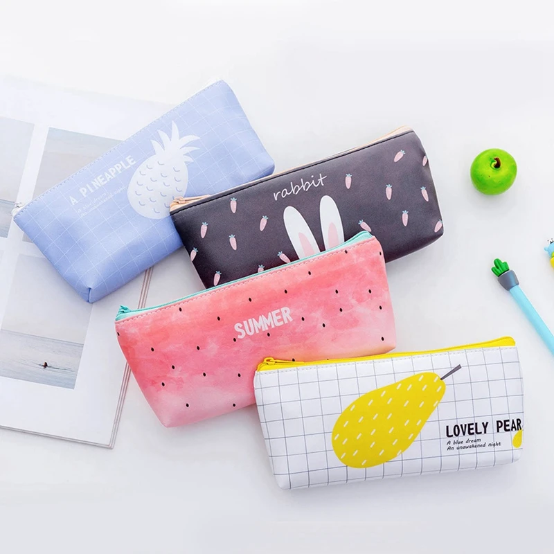 Kawaii Pencil Case Creative Waterproof Pencil Bag Pu Leather Cute Cool Summer Fruit Pencilbox School Supplies Student Statione