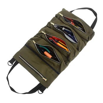 

Multifunctional Tool Bag Durable Wrench Roll with 5 Zipper Pouches Canvas Socket Organizer Storage Pouch Carrier Bag Car Seat