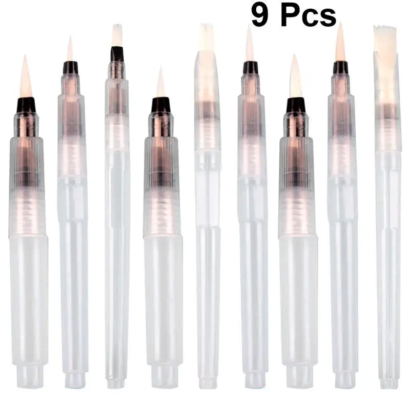 9pcs Watercolor Brush Pens Water Soluble Colored Aqua Coloring Painting | Канцтовары для офиса и дома