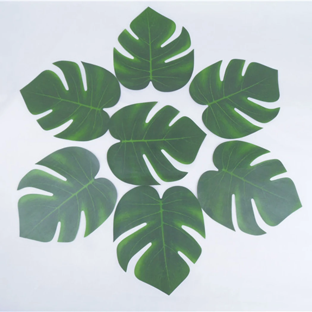 12pcs Artificial Leaves Decor Vivid Vine Rattan Leaf Grass Plants Grape Leaves With 12pcs Palm Leaf For Home Garden Party Decor
