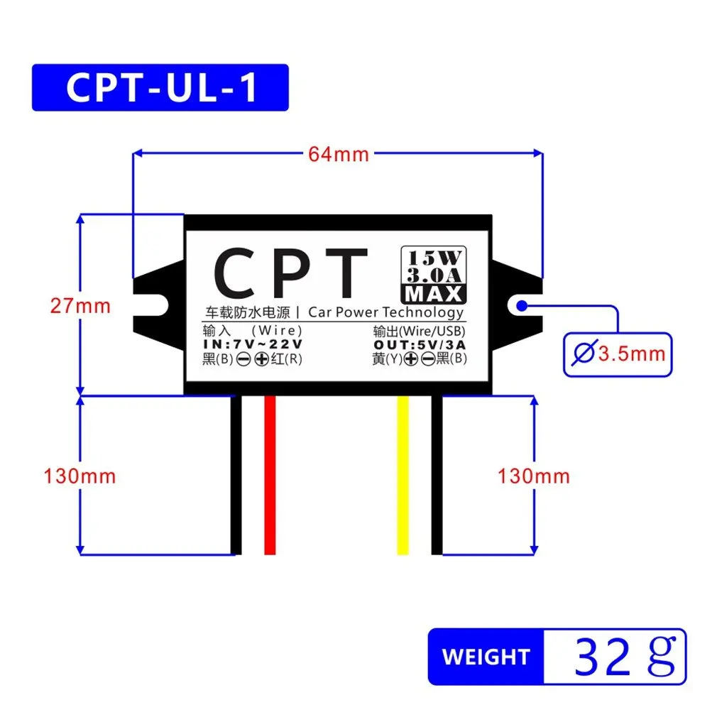 New Car Power Technology Charger Converter Module Single Port 12V To 5V 3A 15W with Micro USB Cable