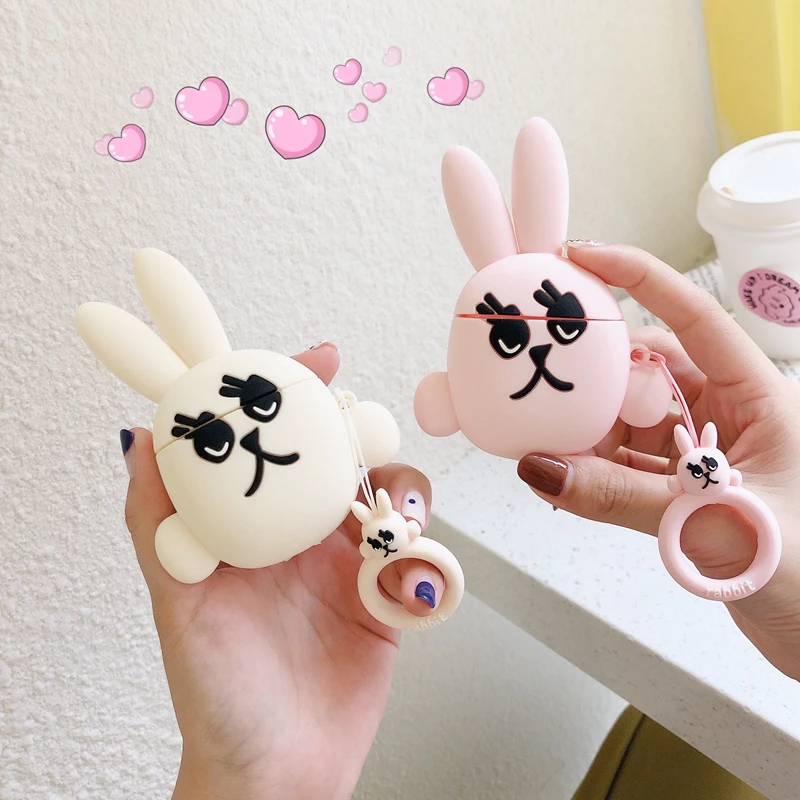 

3D Silicone Earphone Case For Airpods Case Cute Rabbit Headphone Cover For Apple Air pods 2 Case Earbuds Case Cover Ring Strap