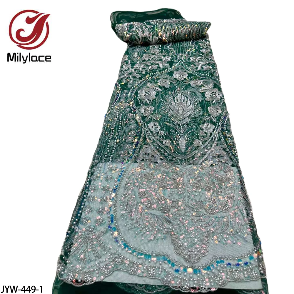 

Luxury Bead Tube Embroidery Fabric Embroidery African Lace Nigeria Fabric French Mesh Evening Dress Party Dress JYW-449