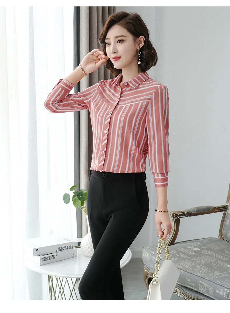 Naviu, новая мода, полосатая блузка, для женщин, blusas, для офиса, леди, стиль, длинный рукав, официальные топы, Весенняя Рабочая одежда