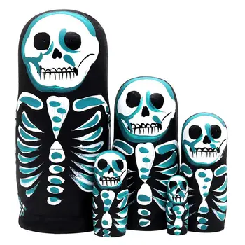 

HOT SALES!!! 5Pcs/Set Russian Matryoshka Dolls Skeleton Wooden Russia Nesting Doll Figurine Matryoshka Kids Toy Gift DIY Dolls
