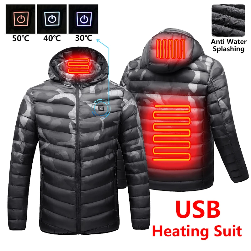 2021 New Men Winter Warm USB Heating Fleece Jackets Parkas Men Smart Thermostat Detachable Hooded Heated Waterproof Jacket Men waterproof jacket