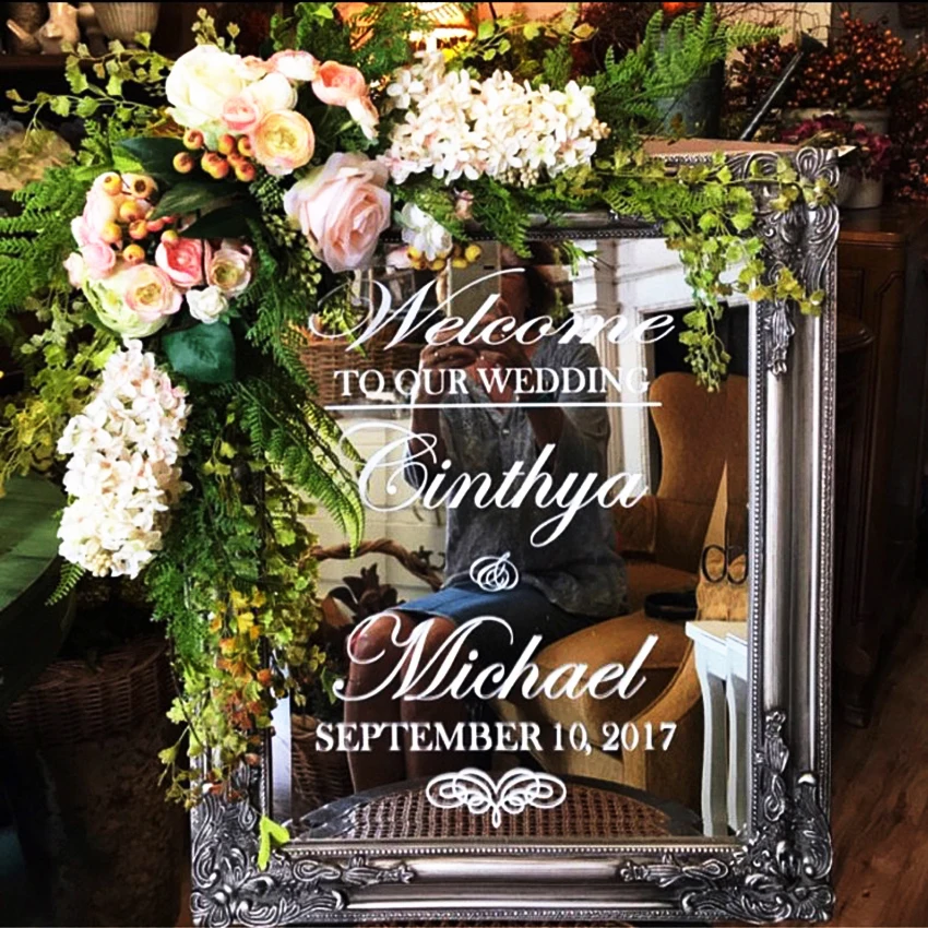 

Wedding Wall Decal Wedding Welcome Sign Vinyl Wall Stickers Mural Personalized Name Bride Groom Custom Rustic Poster Decor LW517