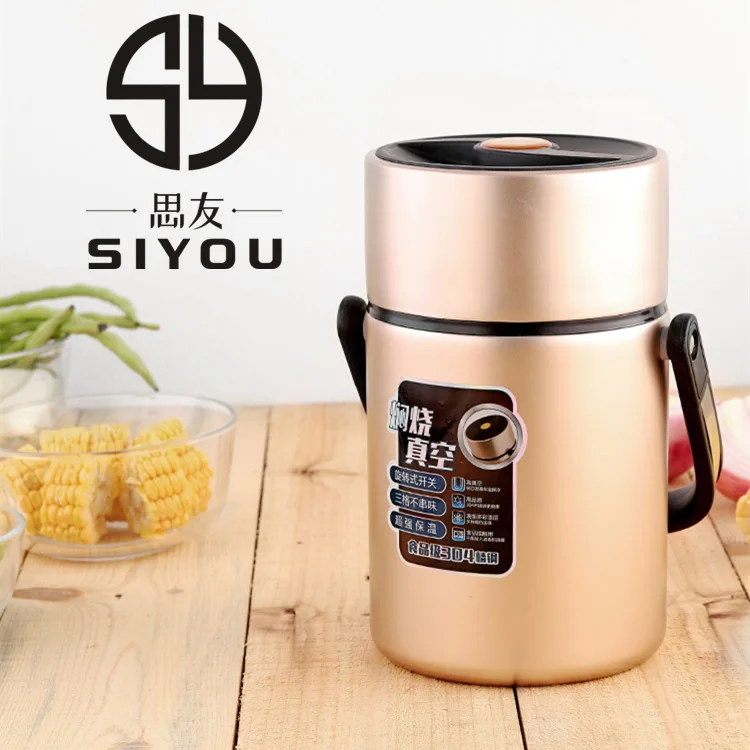 

Thermal Lunch Box 304 Stainless Steel Stewpot Portable Pan Leak-Proof 3-Tier Spacious Long Insulated Soup Bucket Portable Lunch