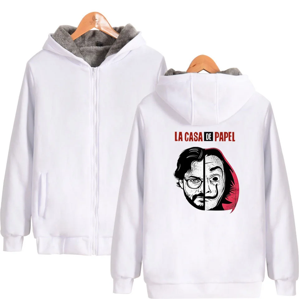Kaguster Money Heist толстовки Хэллоуин плюс бархат утолщаются с капюшоном на молнии Женская толстовка зимнее пальто для женщин размера плюс
