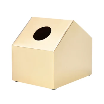 

Golden Stainless Steel Stylish Simple Bathroom Small House Shaped Storage Paper Holder Kitchen Office Supplies Tissue Box Toilet