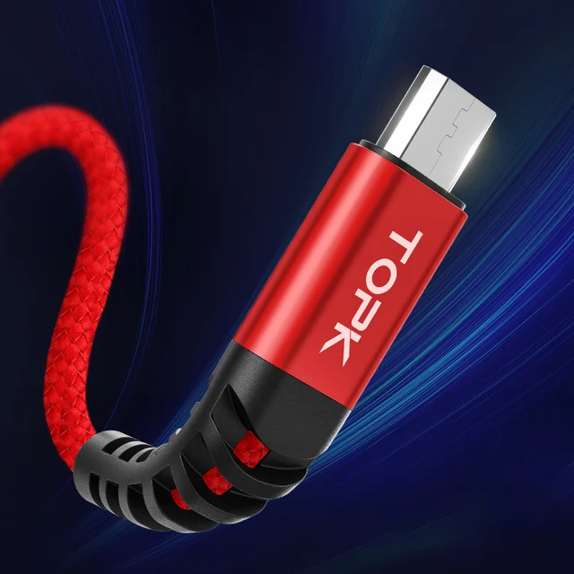 TOPK AN24 Micro USB Cable & Type C Cable 3A Fast Charging for Samsung Mobile Phone Data Cable Type-C for Xiaomi Redmi Note 8 Red