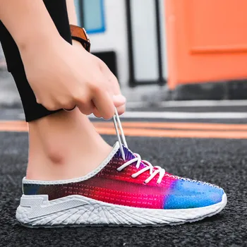 

Fish Silk Half Slippers Color Printing Flying Woven Slippers Leisure Half Slippers men's casual shoes comfortable running shoes