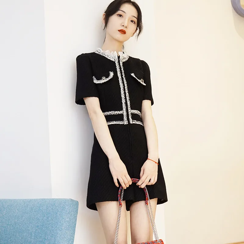 

Women's Jumpsuit Short Lace Collar Short-Sleeved High Waist Small Fragrance Jumpsuits 2019 New