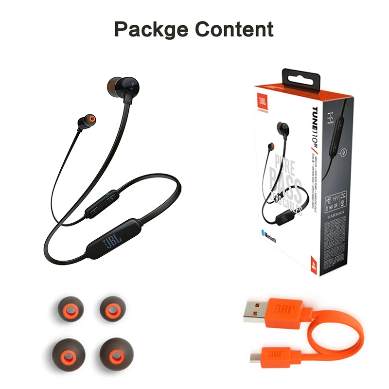 JBL T110BT Wireless Bluetooth Earphone Tune 110BT Sports Running Bass Sound Magnetic Headset With Mic for Smartphone Music