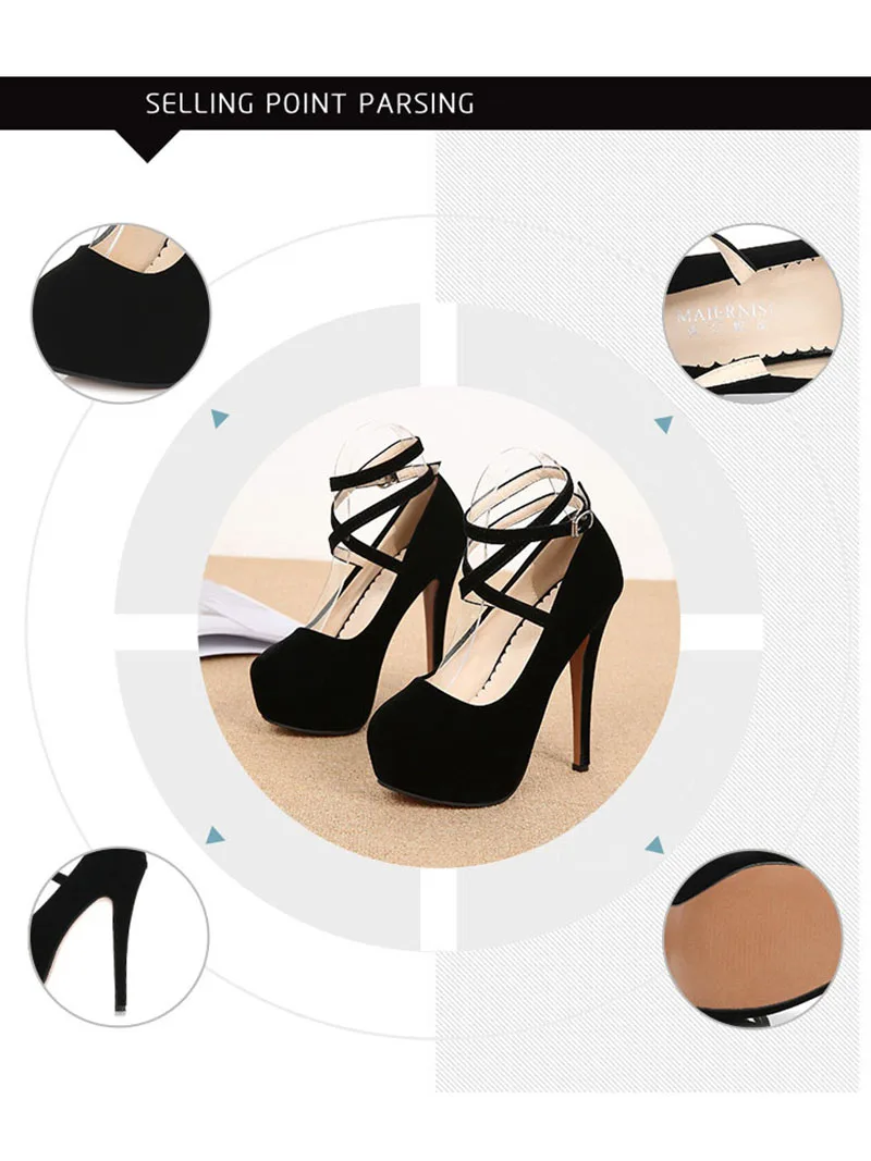 TEMOFON/обувь на платформе и каблуке; женские босоножки на высоком каблуке; туфли-лодочки с ремешком на щиколотке; свадебные туфли; замшевая женская обувь из флока; большие размеры; HVT715