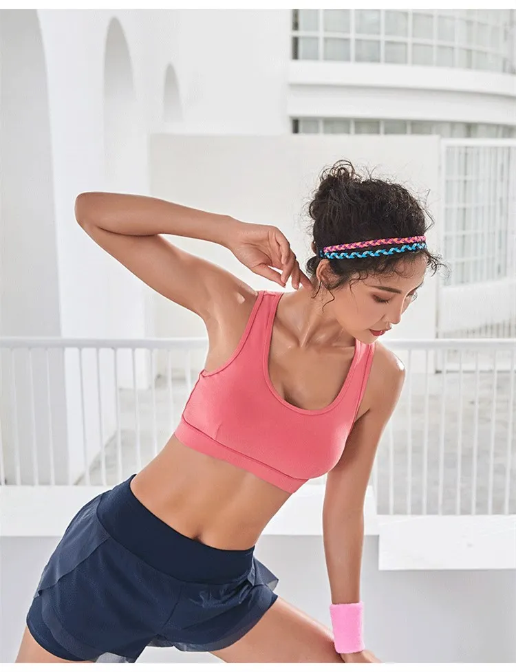 2019Fixed Double Shoulder Strap Gym Vest Female Anti-sagging Gathering Cross Beauty Back Yoga Bra Sports Underwear No Rims Bra