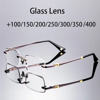 

Vazrobe Glass Reading Glasses Men Rimless Crystal Diopter Eyewear +100 150 200 250 300 350 400