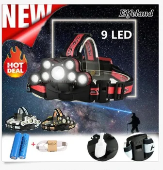 

120000LM 6 Modes 9 LED Headlamp USB Rechargeable Outdoor Strong Headlight Portable Lighting