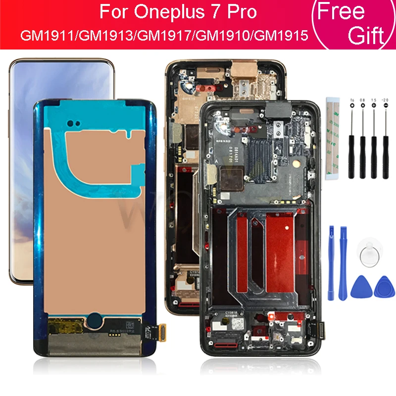 AMOLED для Oneplus 7 Pro ЖК-дисплей кодирующий преобразователь сенсорного экрана в сборе с рамкой для 1+ 7 Pro ЖК-экран Замена 6,67"