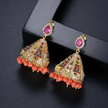 

Crystal Zircon Earring Long Bell Beads Drop Earrings Ethnic Indian Jhumka Jhumki Women Gypsy Earrings Fashion Jewelry Tribal New