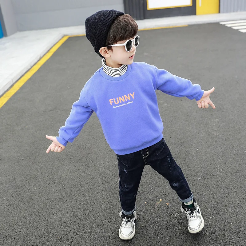 Harajuku/ зимние детские толстовки для мальчиков, Детский свитер из плотного бархата, хлопковый пуловер для мальчиков и девочек, детская Милая верхняя одежда