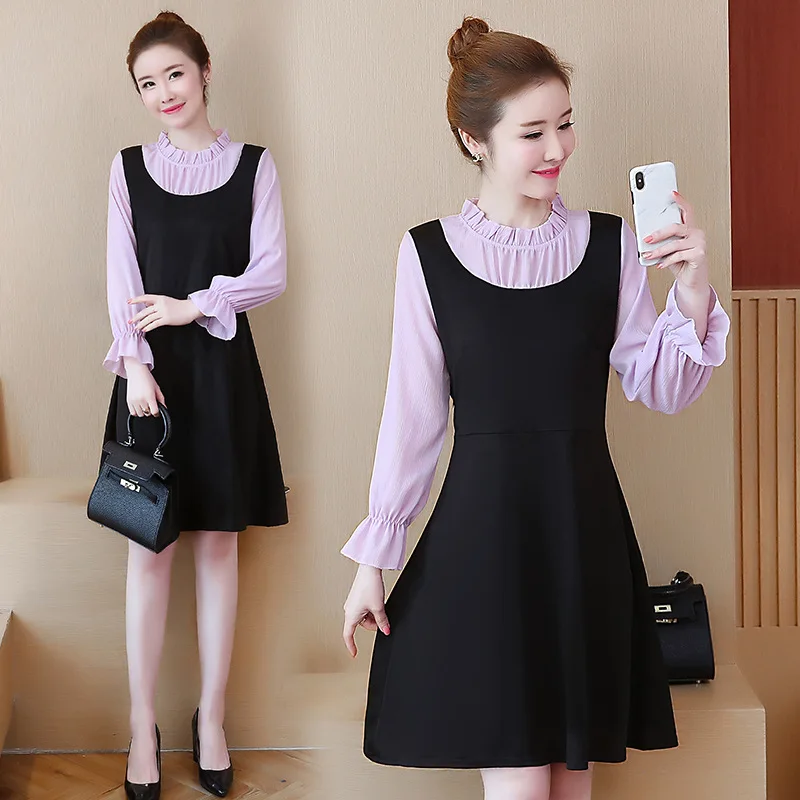 

Photo Shoot 2020 New Style Early Spring Western Style Large Size WOMEN'S Dress Long Sleeve Dress Cover Belly Tibetan Meat Fat Mm