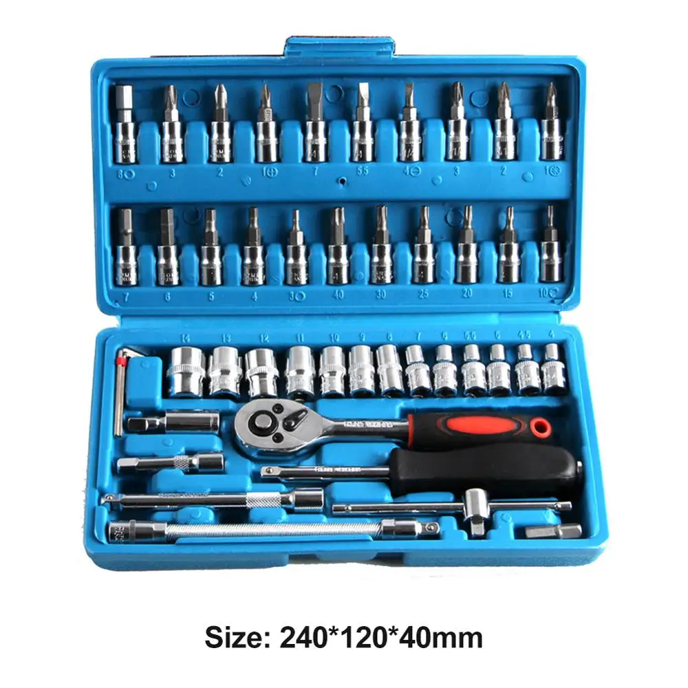 

46 pieces / set of carbon steel combination wrench, socket wrench, screwdriver automobile repair tool, set of hardware (blue)
