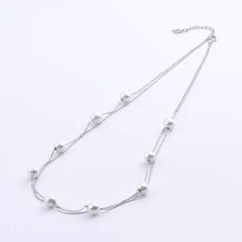 

9pcs White Shell Pearl Necklace 925 Sterling Silver Necklaces For Women Double Long Chains Choker Fashion Jewelry Gift