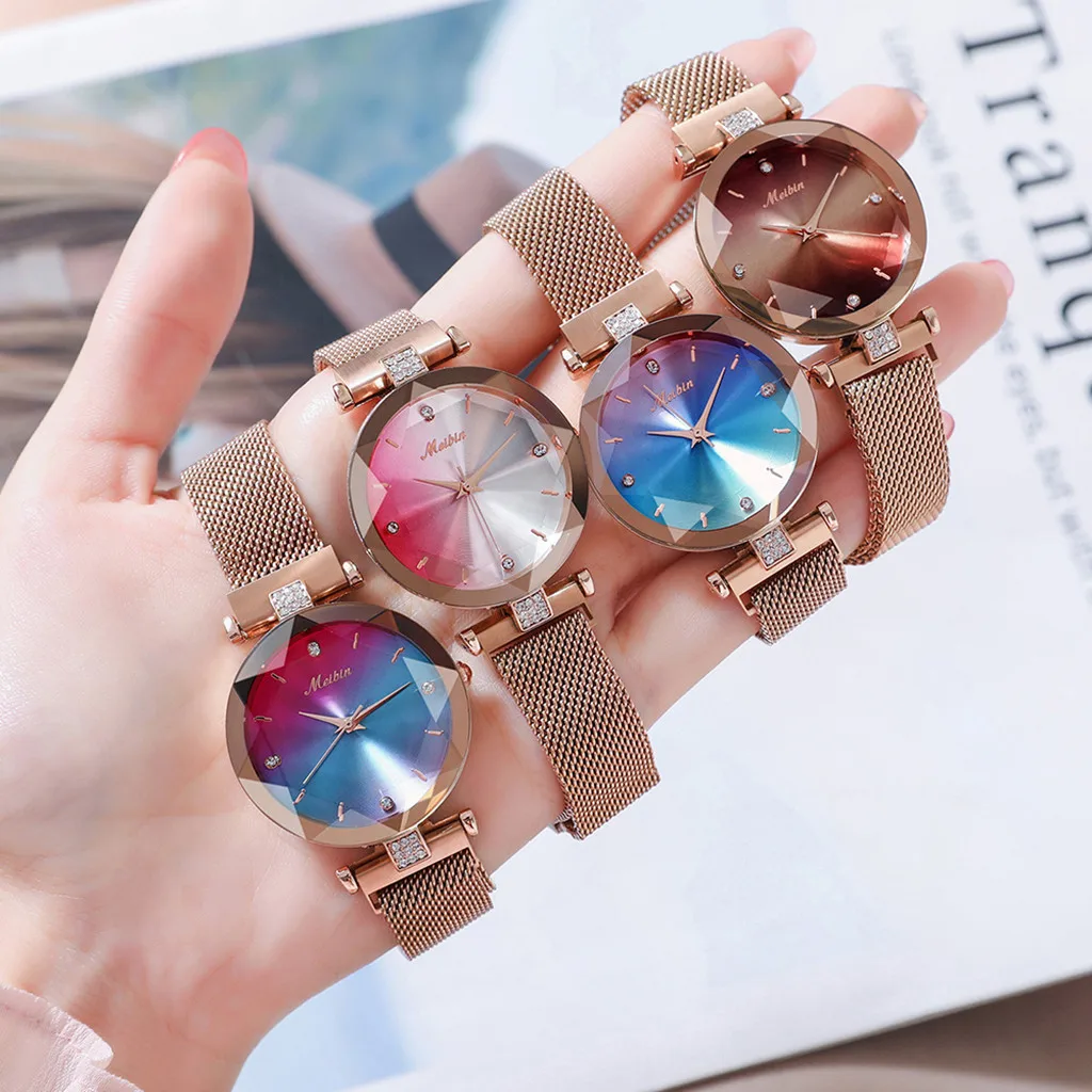 

Montre Femme Gradient Dial Women Watch Fashion Magnetic Buckle Steel Strap Ladies Watch Luxury Band Quartz Watches Kol Saati #W