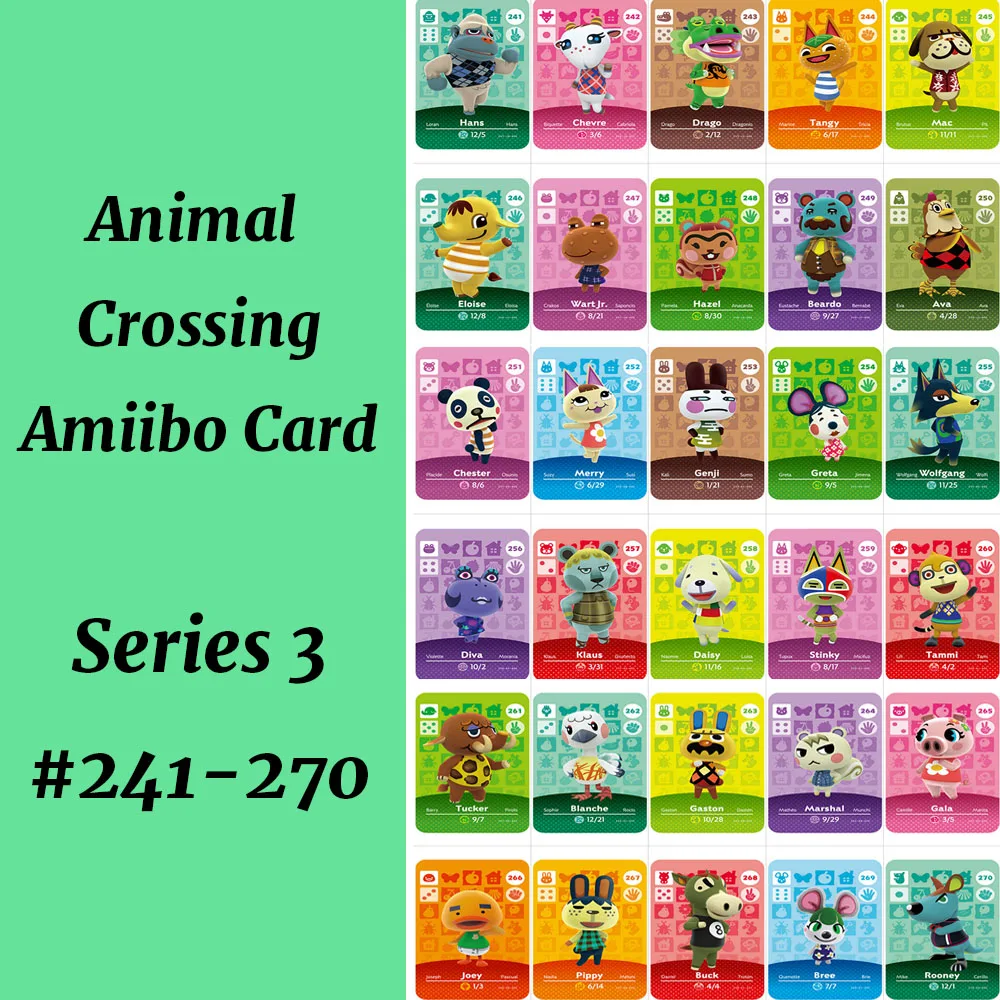 

Series 3(241-270) Animal Crossing Card Work for NS Game Amiibo Card Support NFC