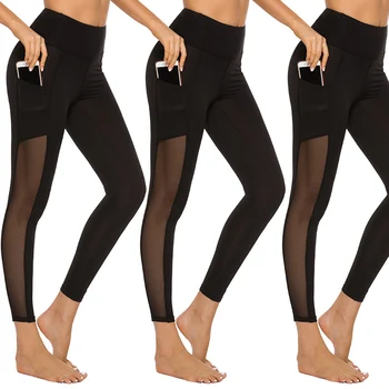 

Legging Women High Waist Side Seam Pocket Mesh Stitching Legging Lady Casual Soft Breathable Leggings