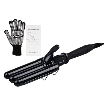 

22mm Ceramic Electric Hair Curler 3 Barrels Big Wave Hair Waver LCD Digital Hair Curling Iron Styling Roller Curls Tools