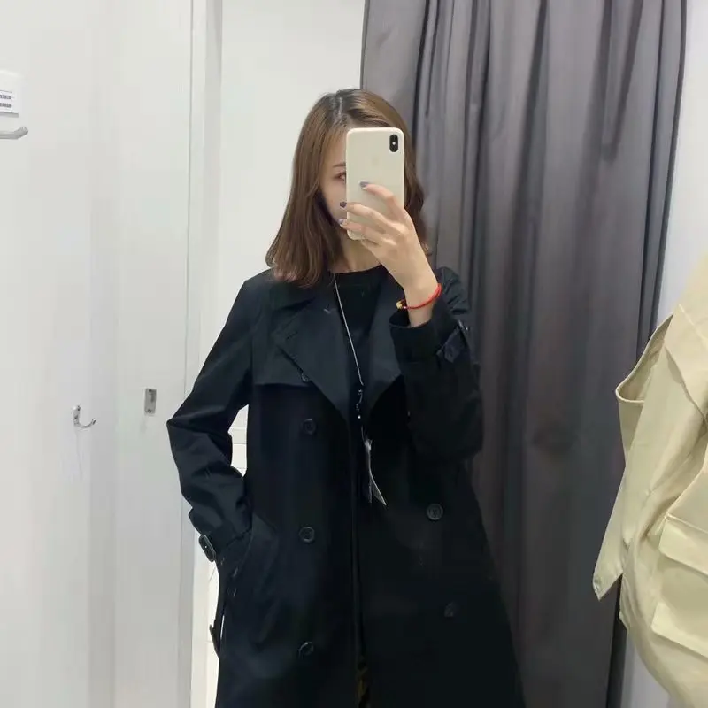 TVVOVVIN Autumn Three-colour Classic Autumn Long Fund Solid Color Match Belt Windbreaker Both Row Buckle Loose Coat Woman ZX128